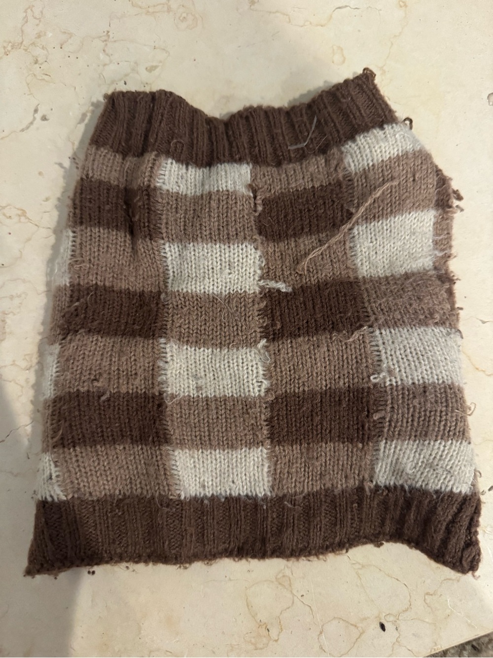 Heart to Tail pet sweater, brown and white plaid, xs